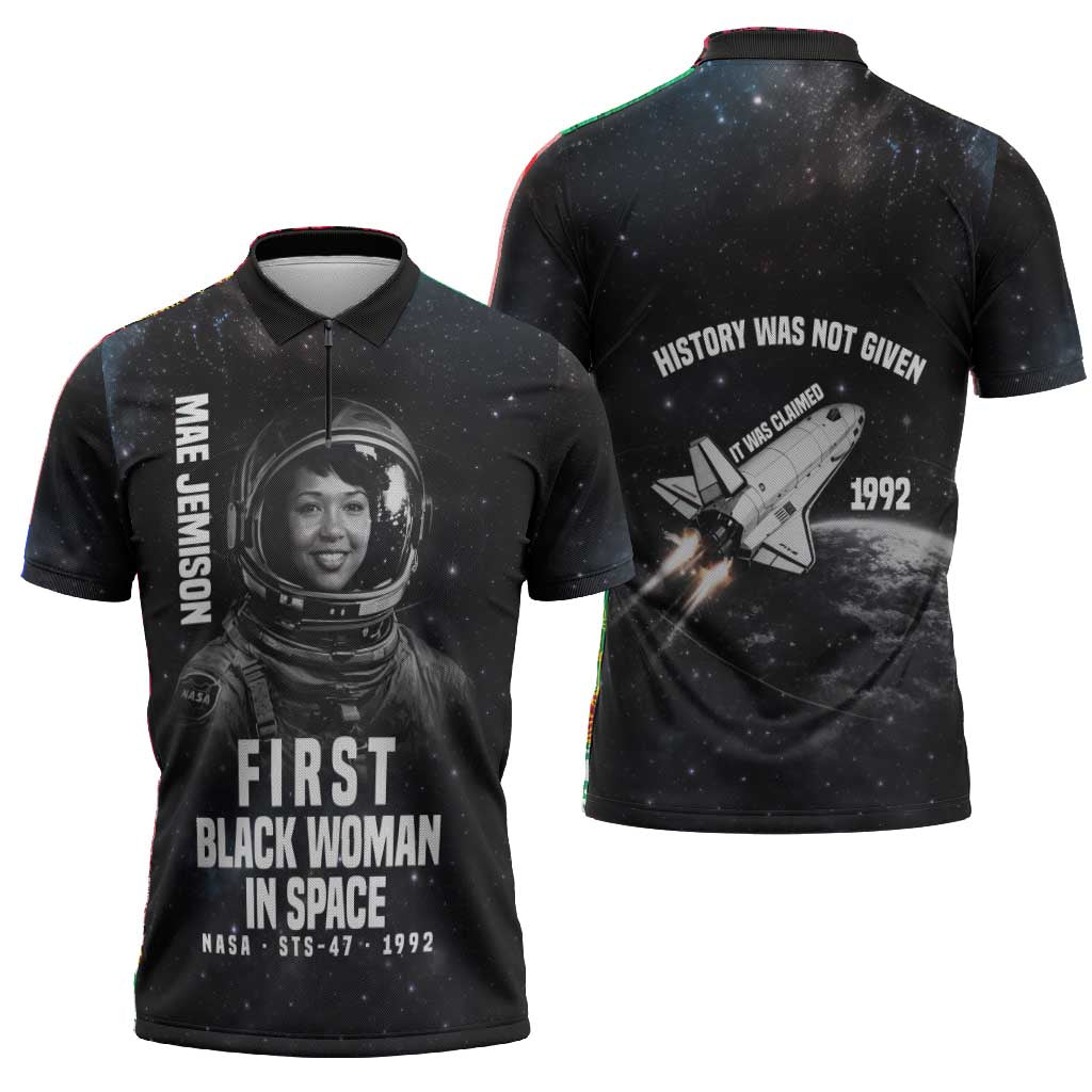 Mae Jemison Zipper Polo Shirt with NASA Spacesuit Portrait, First Black Woman - African Pride