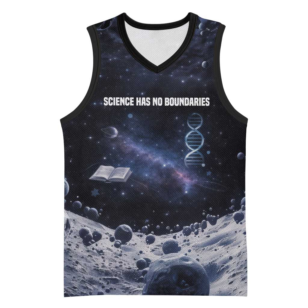Mae Jemison Basketball Jersey with Space Portrait Design, Science Has No Boundaries Quote and DNA Book Elements - African Pride