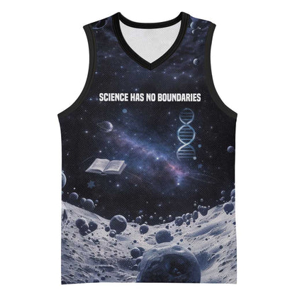 Mae Jemison Basketball Jersey with Space Portrait Design, Science Has No Boundaries Quote and DNA Book Elements - African Pride