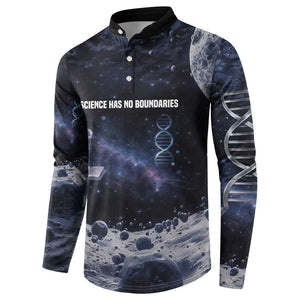 Mae Jemison Button Sweatshirt with Space Portrait Design, Science Has No Boundaries Quote and DNA Book Elements