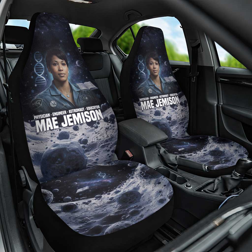 Mae Jemison Car Seat Cover with Space Portrait Design, Science Has No Boundaries Quote and DNA Book Elements - African Pride