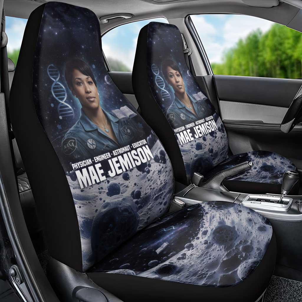 Mae Jemison Car Seat Cover with Space Portrait Design, Science Has No Boundaries Quote and DNA Book Elements - African Pride