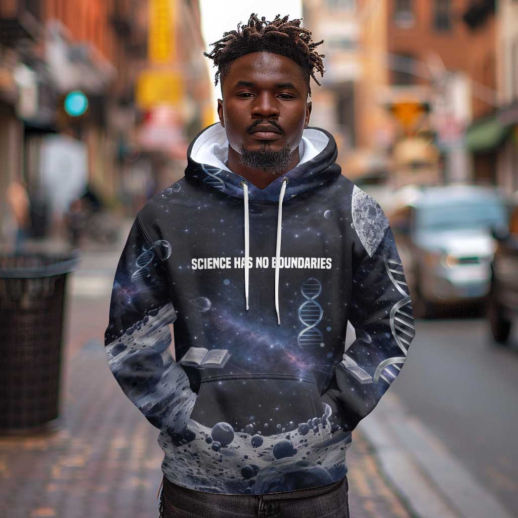 Mae Jemison Hoodie with Space Portrait Design, Science Has No Boundaries Quote and DNA Book Elements - African Pride