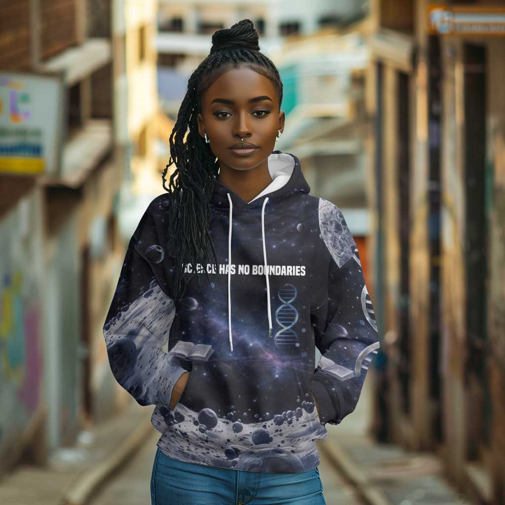 Mae Jemison Hoodie with Space Portrait Design, Science Has No Boundaries Quote and DNA Book Elements - African Pride