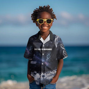 Mae Jemison Kid Hawaiian Shirt with Space Portrait Design, Science Has No Boundaries Quote and DNA Book Elements - African Pride