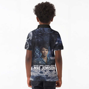 Mae Jemison Kid Polo Shirt with Space Portrait Design, Science Has No Boundaries Quote and DNA Book Elements - African Pride