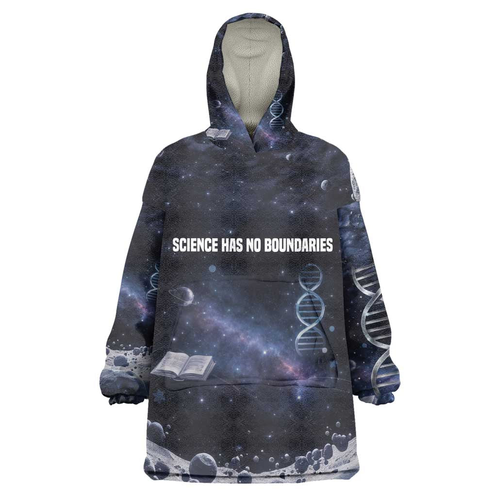 Mae Jemison Kid Wearable Blanket Hoodie with Space Portrait Design, Science Has No Boundaries Quote and DNA Book Elements - African Pride