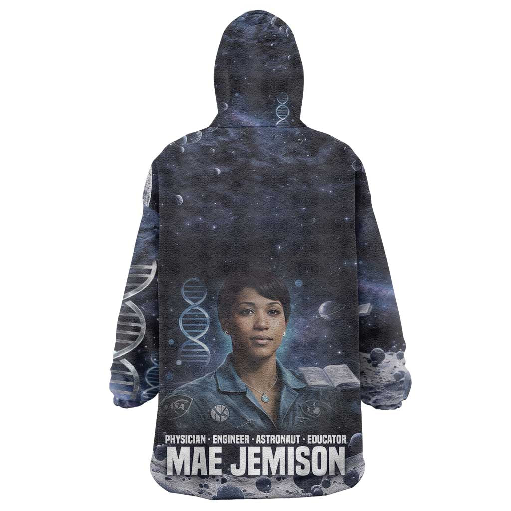Mae Jemison Kid Wearable Blanket Hoodie with Space Portrait Design, Science Has No Boundaries Quote and DNA Book Elements - African Pride