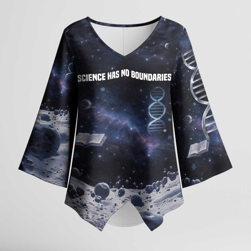Mae Jemison Kimono Sleeve Blouse with Space Portrait Design, Science Has No Boundaries Quote and DNA Book Elements - African Pride