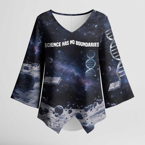 Mae Jemison Kimono Sleeve Blouse with Space Portrait Design, Science Has No Boundaries Quote and DNA Book Elements - African Pride