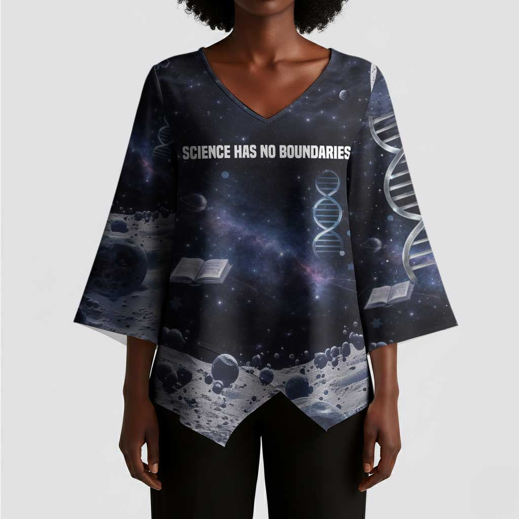 Mae Jemison Kimono Sleeve Blouse with Space Portrait Design, Science Has No Boundaries Quote and DNA Book Elements - African Pride