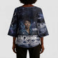 Mae Jemison Kimono Sleeve Blouse with Space Portrait Design, Science Has No Boundaries Quote and DNA Book Elements - African Pride