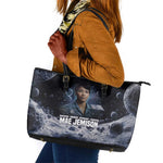 Mae Jemison Leather Tote Bag with Space Portrait Design, Science Has No Boundaries Quote and DNA Book Elements - African Pride