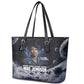 Mae Jemison Leather Tote Bag with Space Portrait Design, Science Has No Boundaries Quote and DNA Book Elements - African Pride