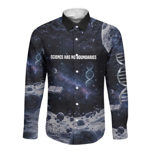 Mae Jemison Long Sleeve Button Shirt with Space Portrait Design, Science Has No Boundaries Quote and DNA Book Elements - African Pride