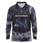 Mae Jemison Long Sleeve Polo Shirt with Space Portrait Design, Science Has No Boundaries Quote and DNA Book Elements - African Pride