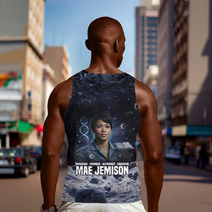 Mae Jemison Men Tank Top with Space Portrait Design, Science Has No Boundaries Quote and DNA Book Elements - African Pride