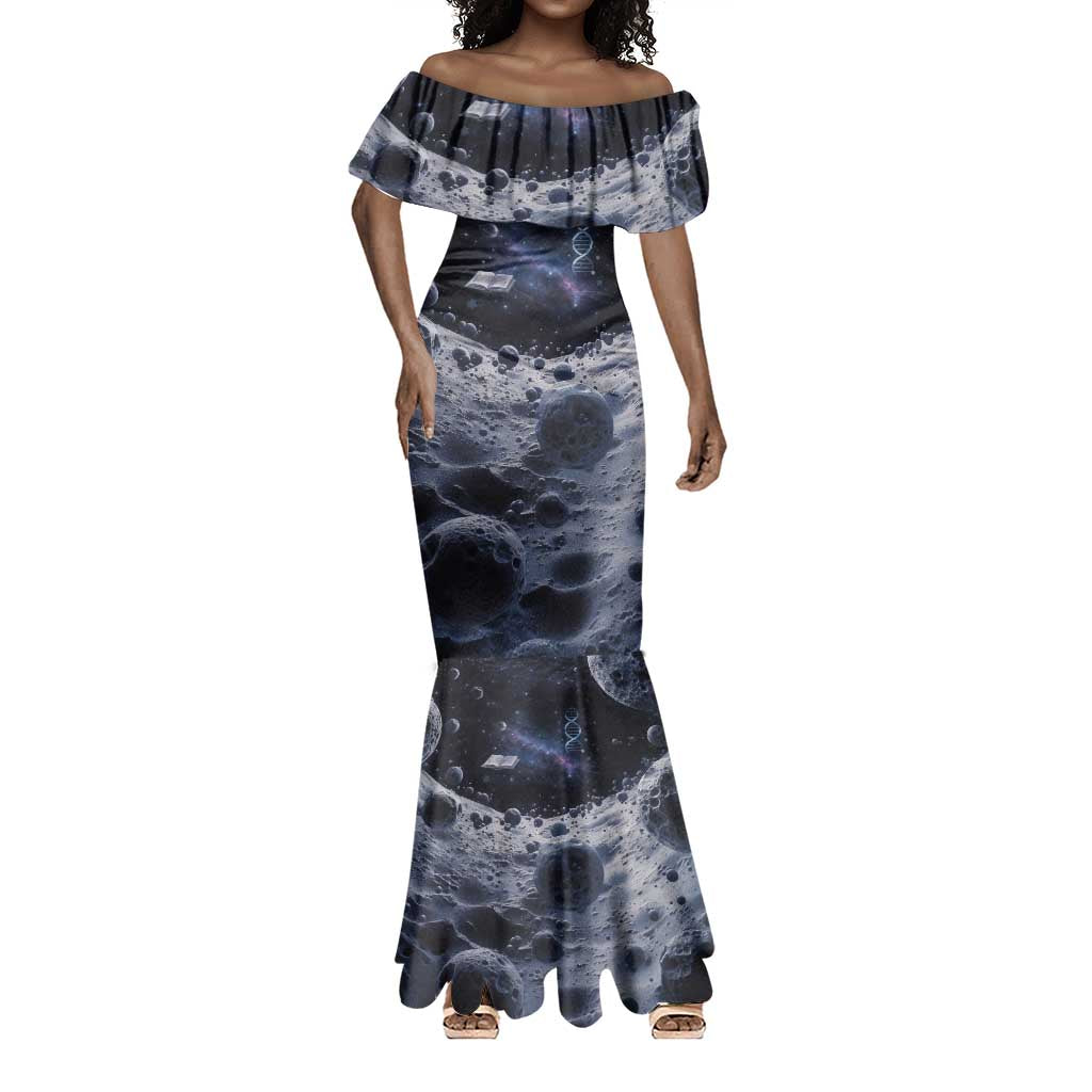 Mae Jemison Mermaid Dress with Space Portrait Design, Science Has No Boundaries Quote and DNA Book Elements - African Pride