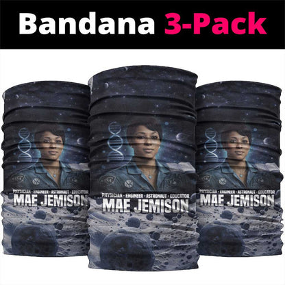 Mae Jemison Neck Gaiter with Space Portrait Design, Science Has No Boundaries Quote and DNA Book Elements - African Pride