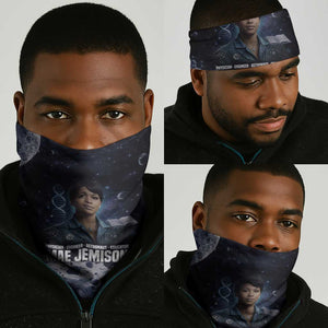 Mae Jemison Neck Gaiter with Space Portrait Design, Science Has No Boundaries Quote and DNA Book Elements - African Pride