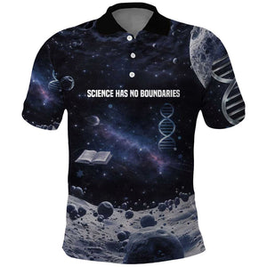 Mae Jemison Polo Shirt with Space Portrait Design, Science Has No Boundaries Quote and DNA Book Elements - African Pride