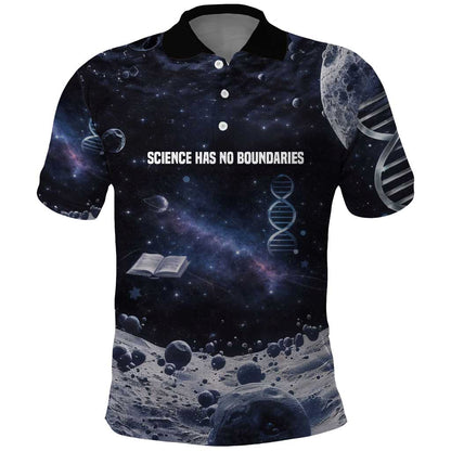 Mae Jemison Polo Shirt with Space Portrait Design, Science Has No Boundaries Quote and DNA Book Elements - African Pride