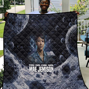 Mae Jemison Quilt with Space Portrait Design, Science Has No Boundaries Quote and DNA Book Elements - African Pride