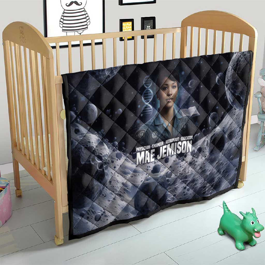 Mae Jemison Quilt with Space Portrait Design, Science Has No Boundaries Quote and DNA Book Elements - African Pride