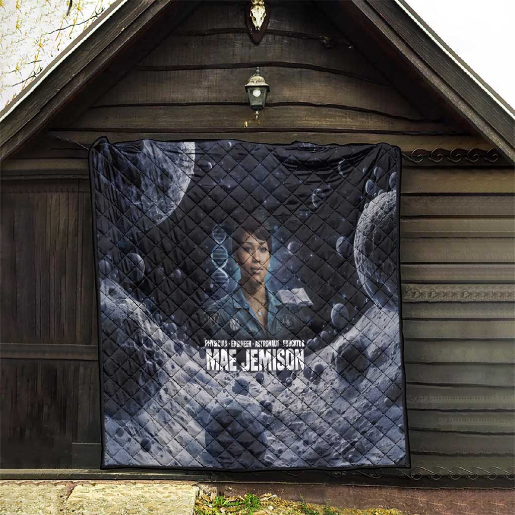 Mae Jemison Quilt with Space Portrait Design, Science Has No Boundaries Quote and DNA Book Elements - African Pride