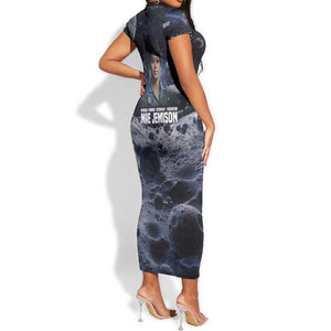 Mae Jemison Short Sleeve Bodycon Dress with Space Portrait Design, Science Has No Boundaries Quote and DNA Book Elements - African Pride