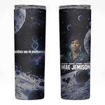 Mae Jemison Skinny Tumbler with Space Portrait Design, Science Has No Boundaries Quote and DNA Book Elements - African Pride