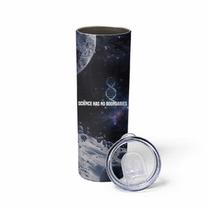 Mae Jemison Skinny Tumbler with Space Portrait Design, Science Has No Boundaries Quote and DNA Book Elements - African Pride