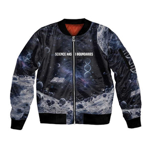 Mae Jemison Sleeve Zip Bomber Jacket with Space Portrait Design, Science Has No Boundaries Quote and DNA Book Elements - African Pride