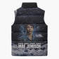 Mae Jemison Sleeveless Puffer Jacket with Space Portrait Design, Science Has No Boundaries Quote and DNA Book Elements - African Pride