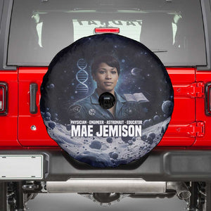 Mae Jemison Spare Tire Cover with Space Portrait Design, Science Has No Boundaries Quote and DNA Book Elements - African Pride