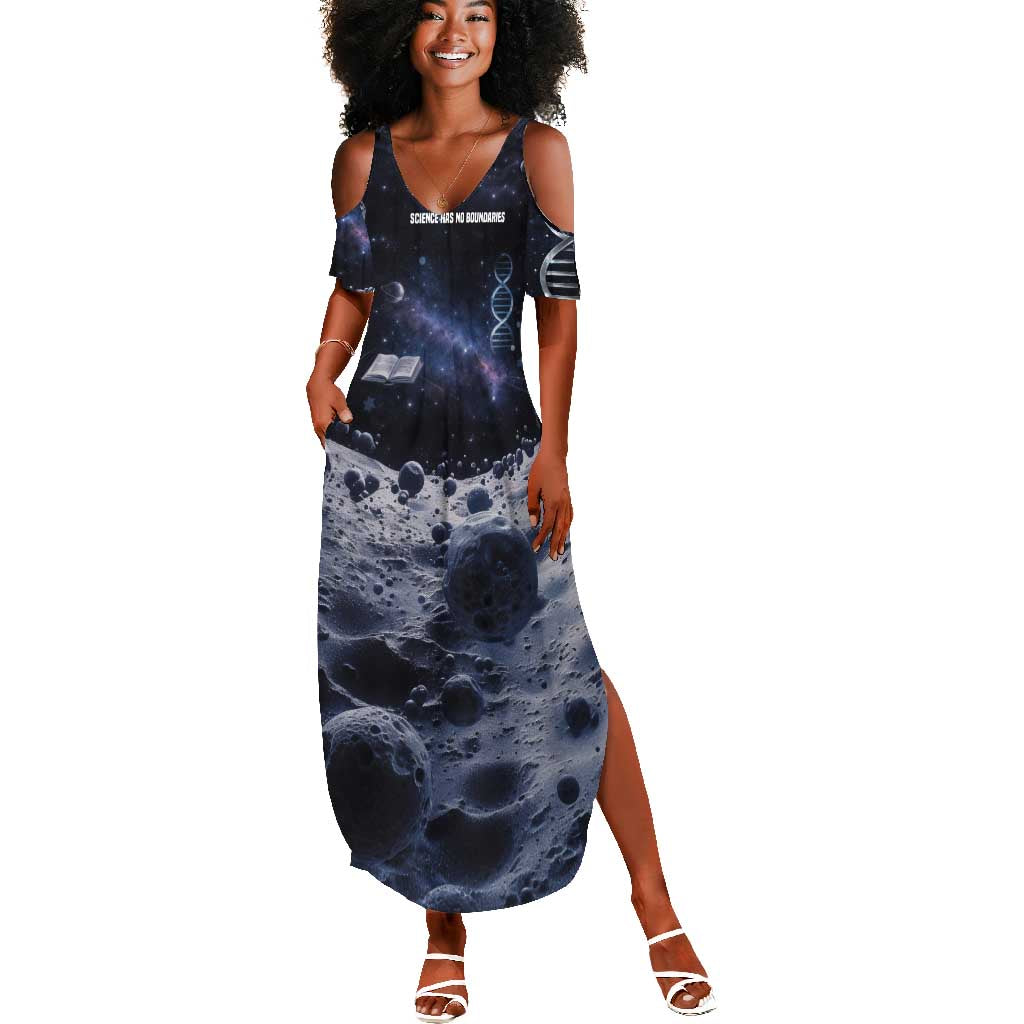 Mae Jemison Summer Maxi Dress with Space Portrait Design, Science Has No Boundaries Quote and DNA Book Elements - African Pride