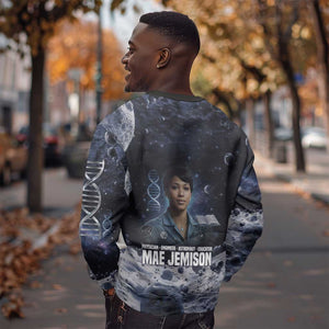 Mae Jemison Sweatshirt with Space Portrait Design, Science Has No Boundaries Quote and DNA Book Elements - African Pride