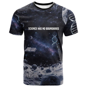 Mae Jemison T shirt with Space Portrait Design, Science Has No Boundaries Quote and DNA Book Elements - African Pride