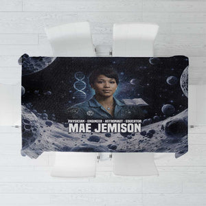 Mae Jemison Tablecloth with Space Portrait Design, Science Has No Boundaries Quote and DNA Book Elements - African Pride