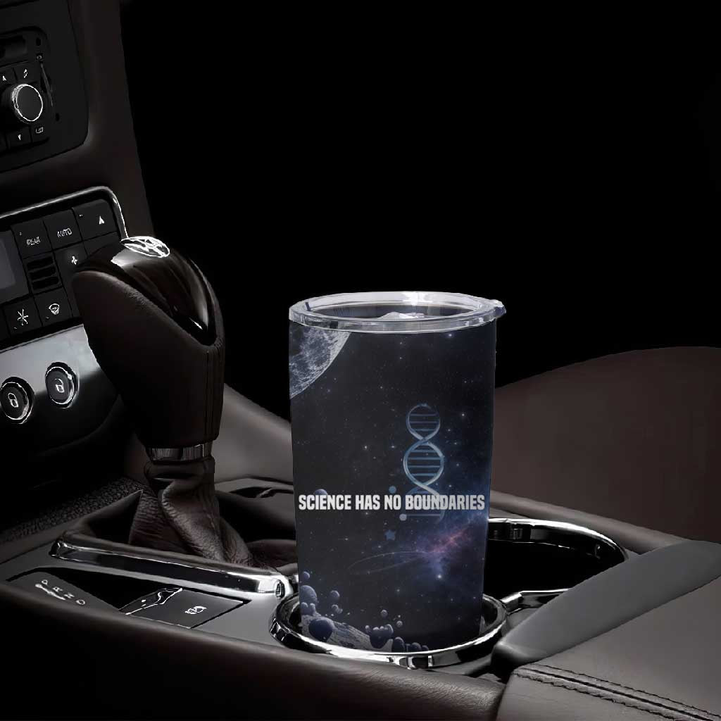 Mae Jemison Tumbler Cup with Space Portrait Design, Science Has No Boundaries Quote and DNA Book Elements - African Pride