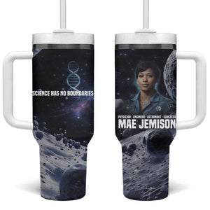 Mae Jemison Tumbler With Handle with Space Portrait Design, Science Has No Boundaries Quote and DNA Book Elements - African Pride