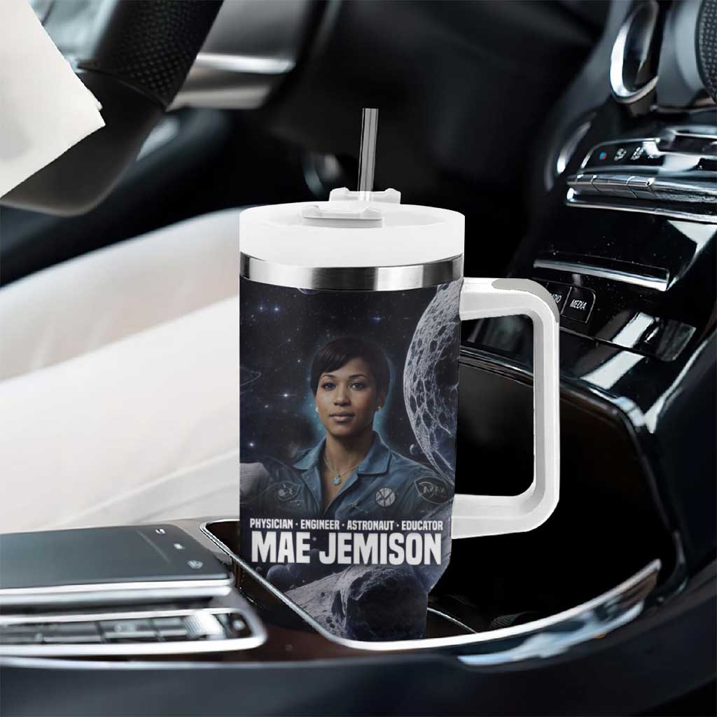 Mae Jemison Tumbler With Handle with Space Portrait Design, Science Has No Boundaries Quote and DNA Book Elements - African Pride