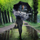 Mae Jemison Umbrella with Space Portrait Design, Science Has No Boundaries Quote and DNA Book Elements - African Pride