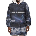 Mae Jemison Wearable Blanket Hoodie with Space Portrait Design, Science Has No Boundaries Quote and DNA Book Elements - African Pride