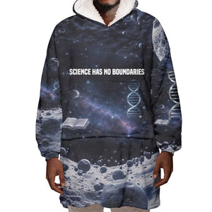 Mae Jemison Wearable Blanket Hoodie with Space Portrait Design, Science Has No Boundaries Quote and DNA Book Elements - African Pride