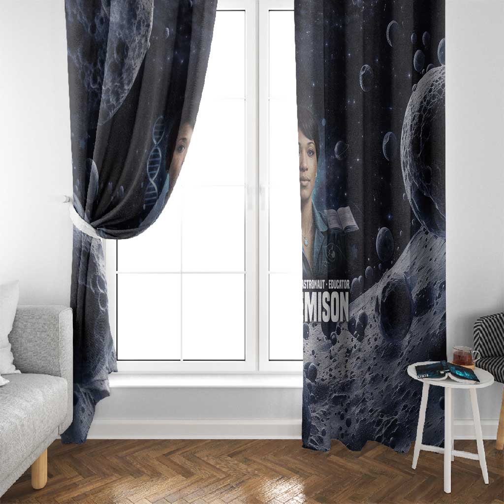 Mae Jemison Window Curtain with Space Portrait Design, Science Has No Boundaries Quote and DNA Book Elements - African Pride