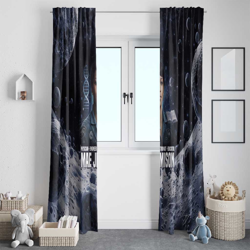 Mae Jemison Window Curtain with Space Portrait Design, Science Has No Boundaries Quote and DNA Book Elements - African Pride