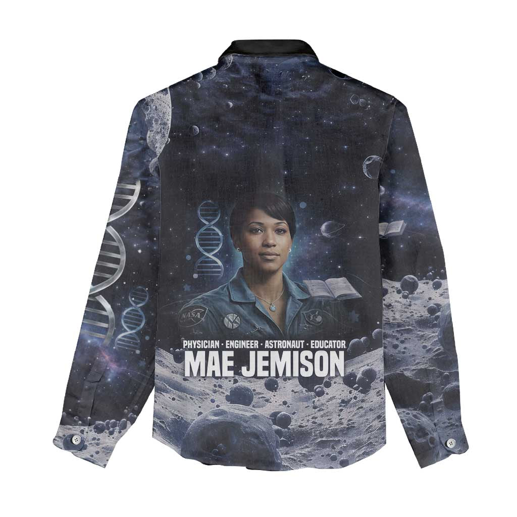 Mae Jemison Women Casual Shirt with Space Portrait Design, Science Has No Boundaries Quote and DNA Book Elements - African Pride