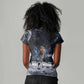 Mae Jemison Women V-Neck T-Shirt with Space Portrait Design, Science Has No Boundaries Quote and DNA Book Elements - African Pride