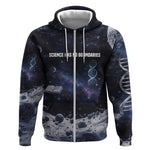 Mae Jemison Zip Hoodie with Space Portrait Design, Science Has No Boundaries Quote and DNA Book Elements - African Pride